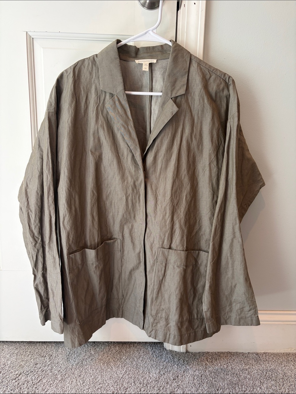 Eileen Fisher Olive Green Open-Front Relaxed Blazer